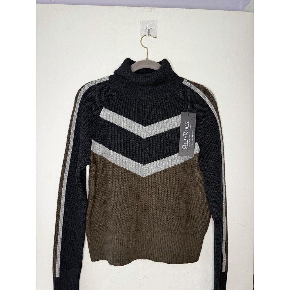 ALP n Rock Rib-Knit Ski Sweater Colorblock Striped Black Brown White L